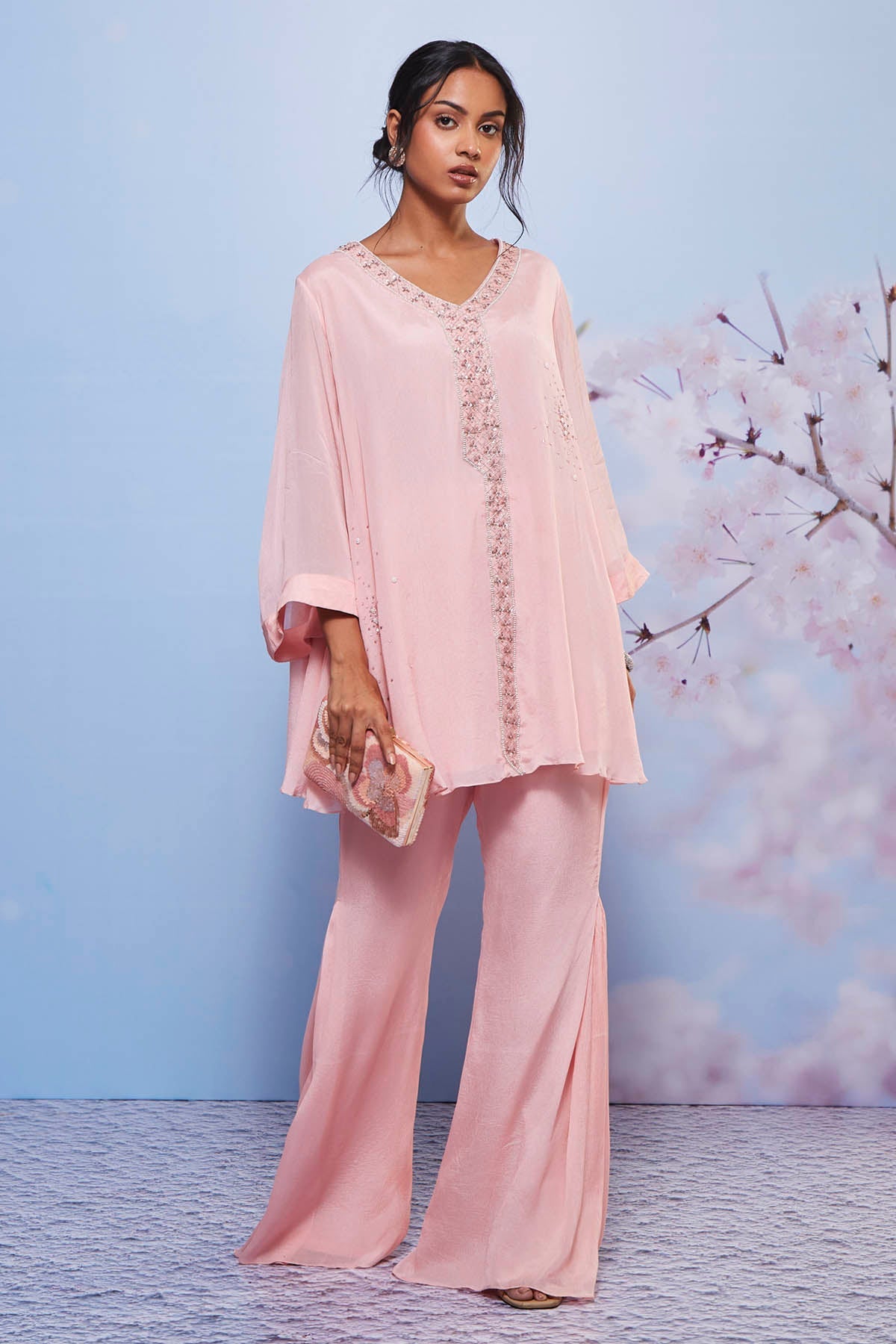 Buy Baby Pink Embroidered Tunic Set Online